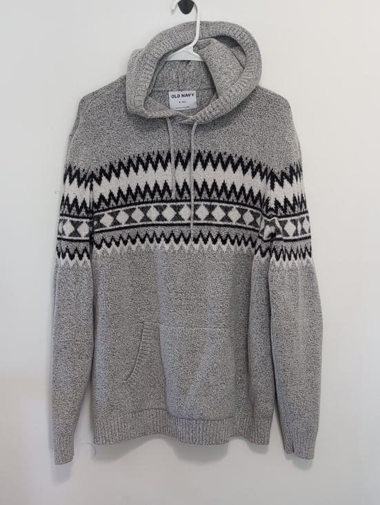 Old Navy Other - Old Navy Grey Fair Isle Knit Pullover Hooded Sweater Size Xl Tall